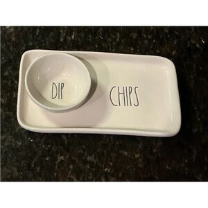 Rae Dunn “Chips & Dip” Serving Tray with Bowl – Ceramic